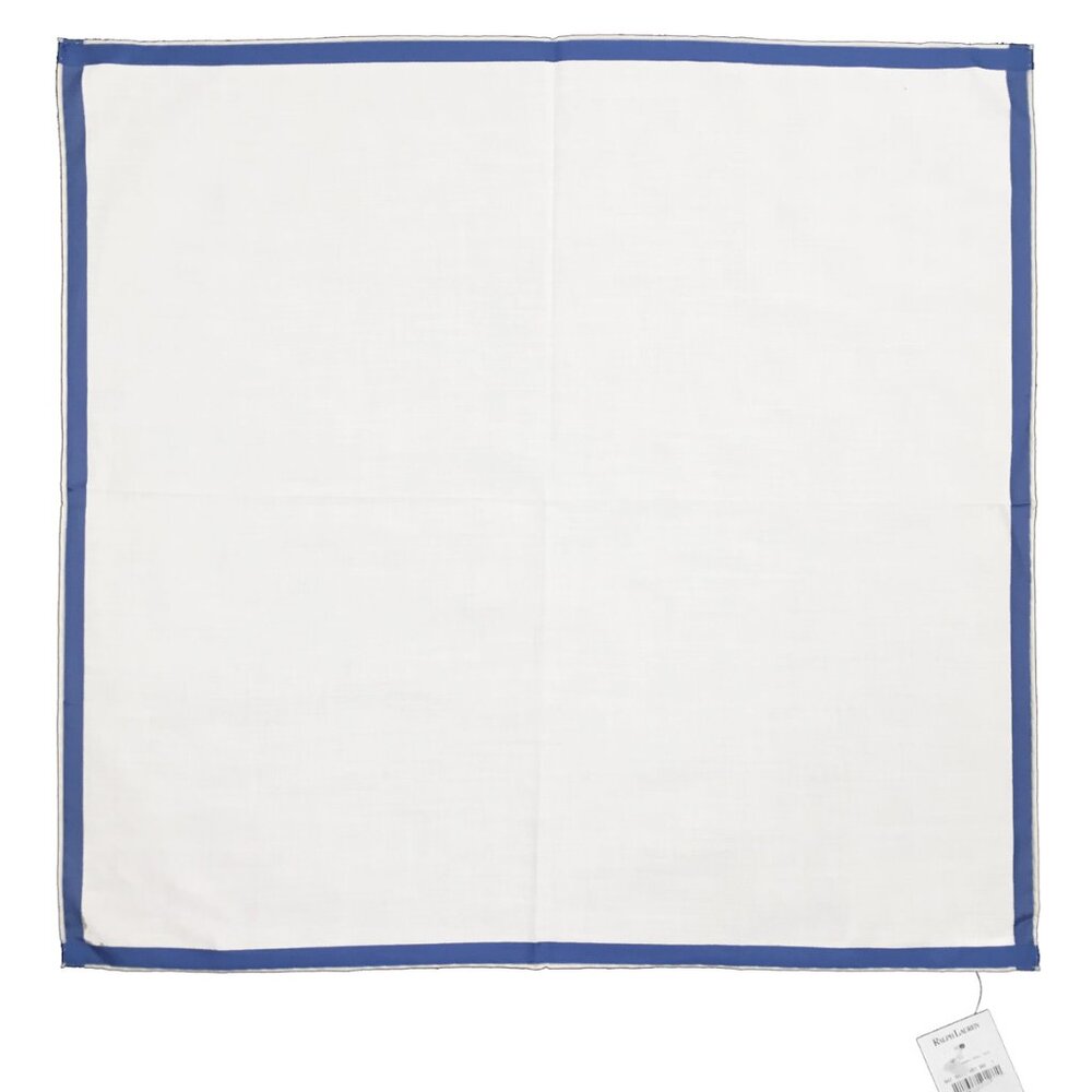 NEW Ralph Lauren Purple Label Linen Pocket Square!  White With Blue Border